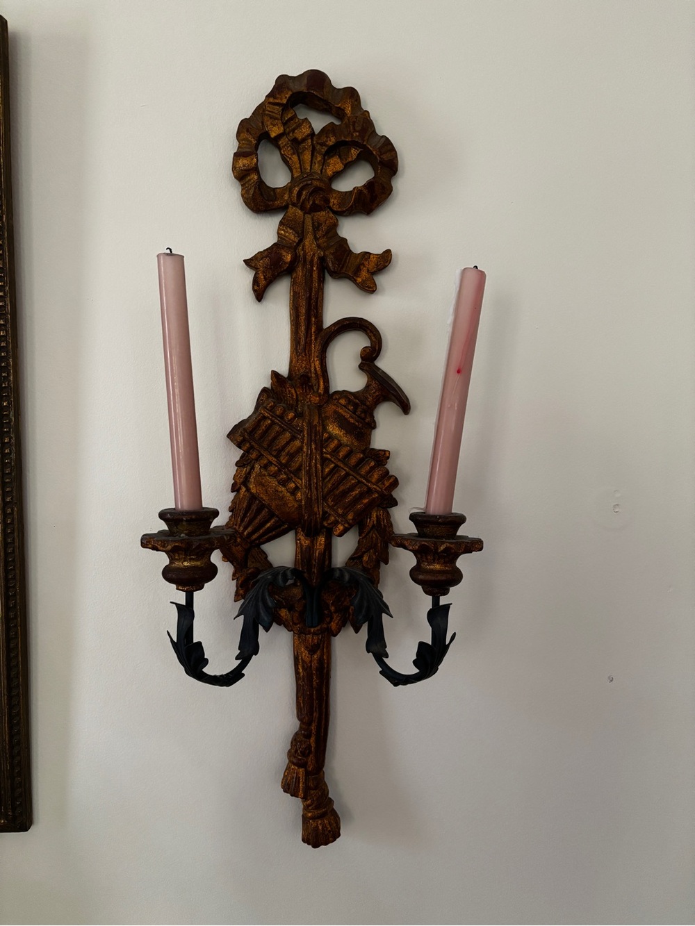 Pair VTG Mid Century Gold Hollywood Regency Wall Sconces